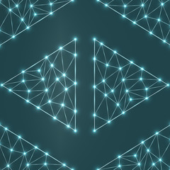 Abstract network in  triangle with glowing dots and lines, network connections. Vector illustration. Eps 10