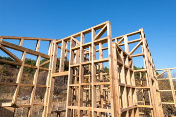 Wooden frame of a new house under construction