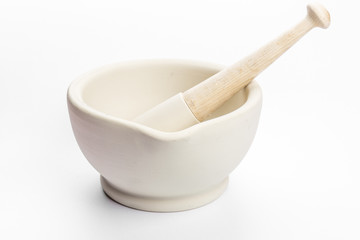 Mortar and Pestle on a plane background