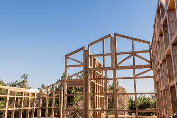 Wooden frame of a new house under construction