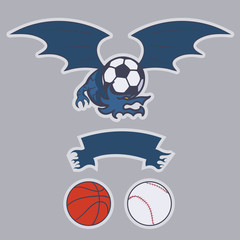Dragon football, basketball, baseball, soccer team emblem. EPS10 vector illustration