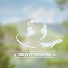 Vector blure landscape with  badge Mountains view Retro label de