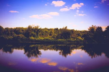 Fototapeten Wald Fluss Grüner Wald und Fluss Retro  © AnnaPa