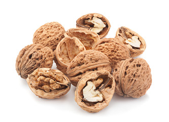 Walnut fruit on white