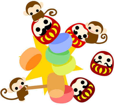 Pretty monkeys which are playing tumbling doll shooting