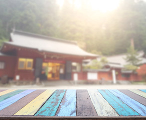 Table Top And Blur Building Of Background