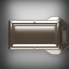 polished metal element on gray background