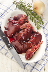 fresh chicken hearts and chicken livers