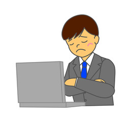 ビジネスマン　パソコン　腕組み