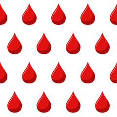 Red blood drops background. Seamless pattern. Red drops of blood on white background.