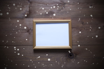 Golden Picture Frame With Copy Space And Snowflakes
