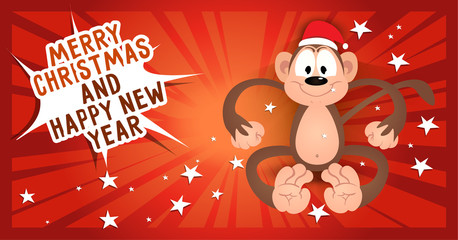 Obraz na płótnie Canvas Greeting card Merry Christmas and happy new year with monkey in