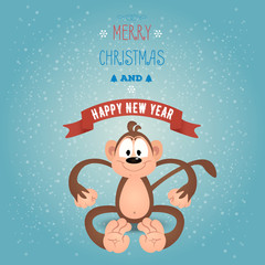 Greeting card Merry Christmas and happy new year with funny monk