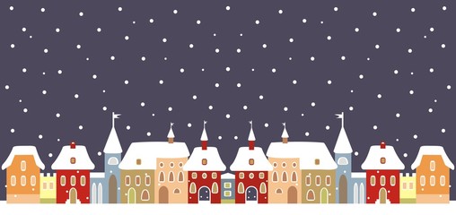Town in winter, vector background