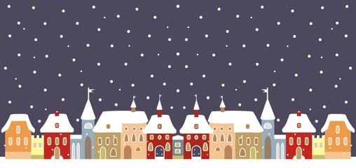 Town in winter, vector background