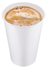 White plastic cup of coffee. File contains clipping paths.