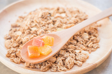 Homemade granola breakfast with dried fruit