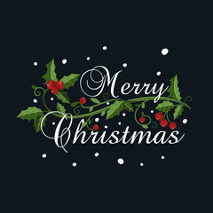 Merry Christmas card with mistletoe. Vector illustration.