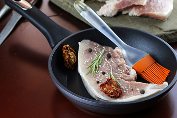 steak in a frying pan