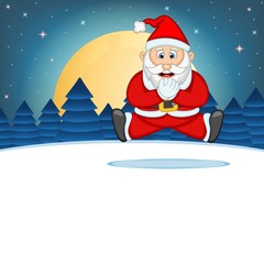 Santa Claus With Star, Sky And Snow Hill Background Vector Illustration