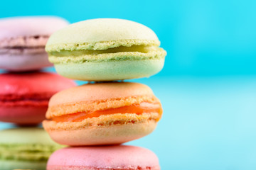 French Macaroons On Blue Background