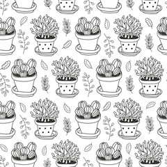 vector hand drawn seamless pattern with home plants