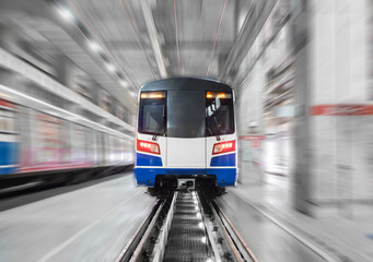 Fototapeta na wymiar Moving train arrive station with motion blur