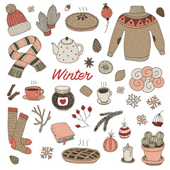 hand drawn cute vector winter set