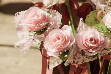 closeup bouquet of colorful artificial roses, success concept, v