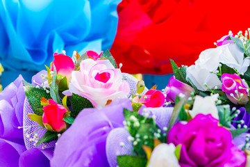 closeup bouquet of colorful artificial flower