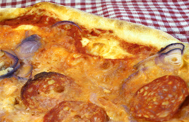 Neapolitan pizza with pepperoni and onion tuna