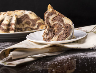 freshly baked cake. cinnamon sticks 