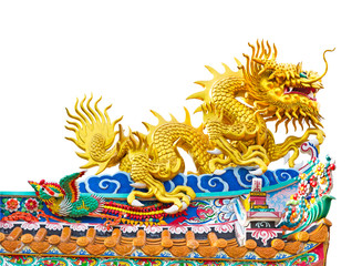 Dragon on chinese temple roof isolated on white background with