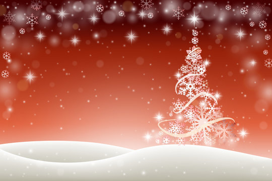 Winter holiday background with Christmas tree and snowflakes