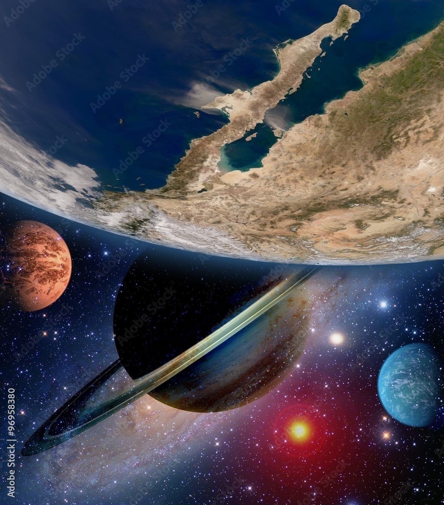 Wall mural astrology astronomy earth space solar system creation saturn planet milky way galaxy. elements of th