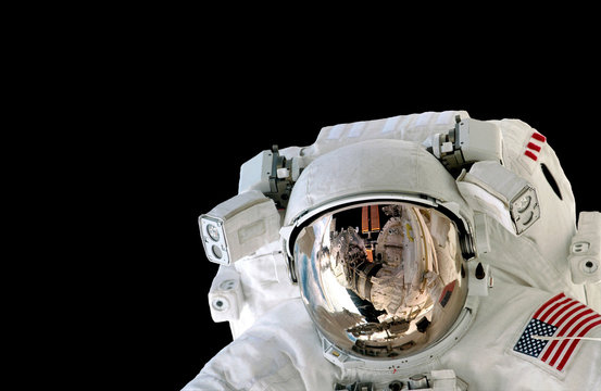 Astronaut helmet isolated on black background spaceman outer space suit. Elements of this image furnished by NASA.