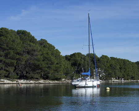 Sailing boat is resting in Adriatic Sea, Jadrija.