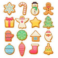 Colorful beautiful Christmas cookies icons set. - 96959369