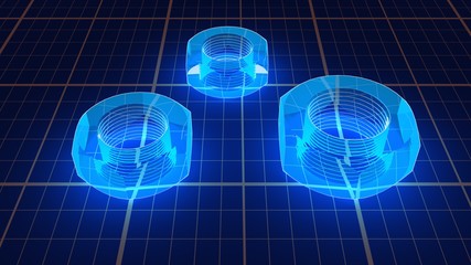 transparent nuts on blueprint paper plan textured background 