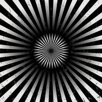Geometric optical illusion black and white circle with rays isolated on a white background. Vector illustration