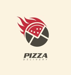 Creative symbol concept for pizza delivery or pizzeria restaurant