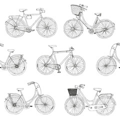 hand drawn vector seamless pattern with city bikes