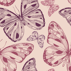 hand drawn vector seamless pattern with butterflies