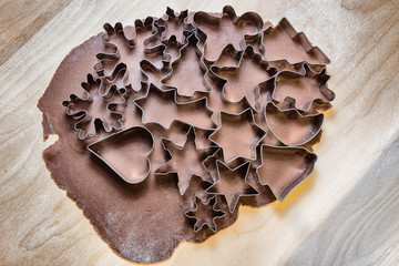 Gingerbread dough and Christmas cookie cutters