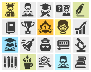 Obraz premium school, college, education set black icons. signs and symbols