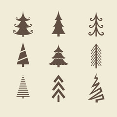 Merry christmas and happy new year. set of trees. Vector icons f