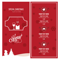 Christmas menu illustration over red and white color background
