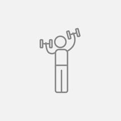 Man exercising with dumbbells line icon.