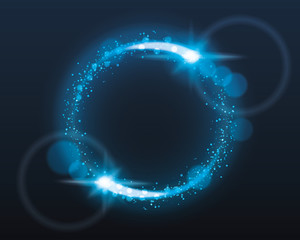 Blue Glowing Circle with Light Bursts. Eps10. Abstract Background.