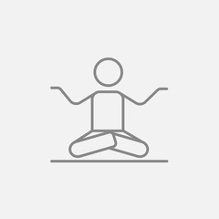 Man meditating in lotus pose line icon.
